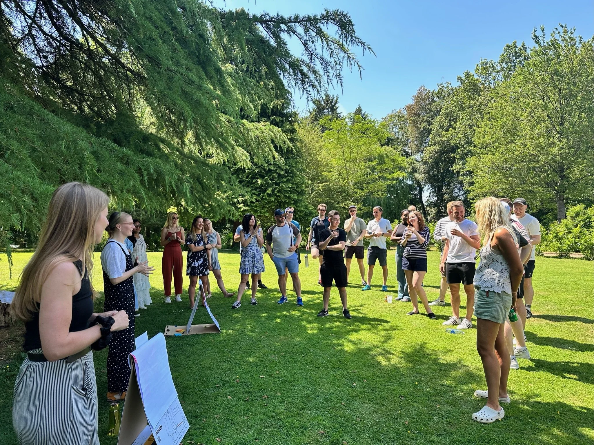 A team offsite in a summer garden