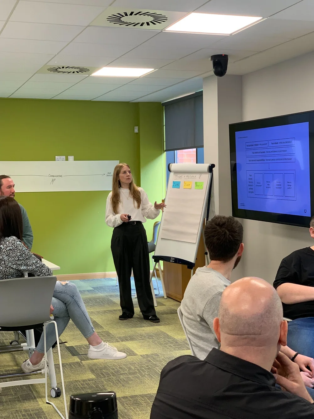 Alicia facilitating a workshop at a flipchart